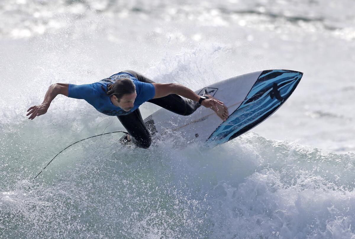 Hans Hagen flies off the top of a wave en route to winning the grand masters final division of the 57th Brooks St. Classic.