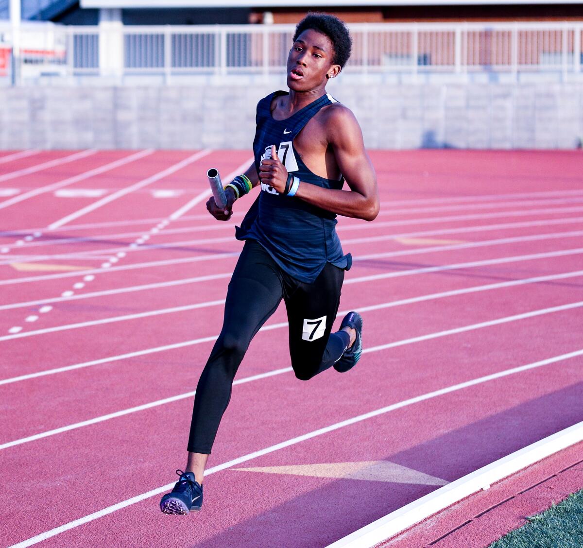 Nine months after brain surgery for a football injury, Nathan Santa Cruz of Venice ran the anchor leg in the 4x400 relay