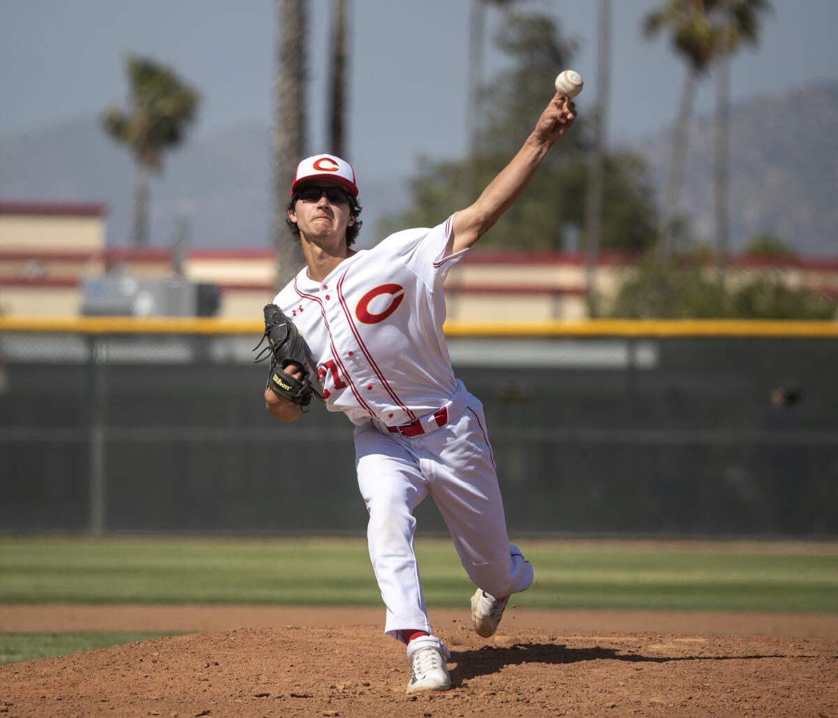 Corona starting pitcher Ethan Schiefelbein delivers a pitch against Notre Dame during a playoff game Friday.