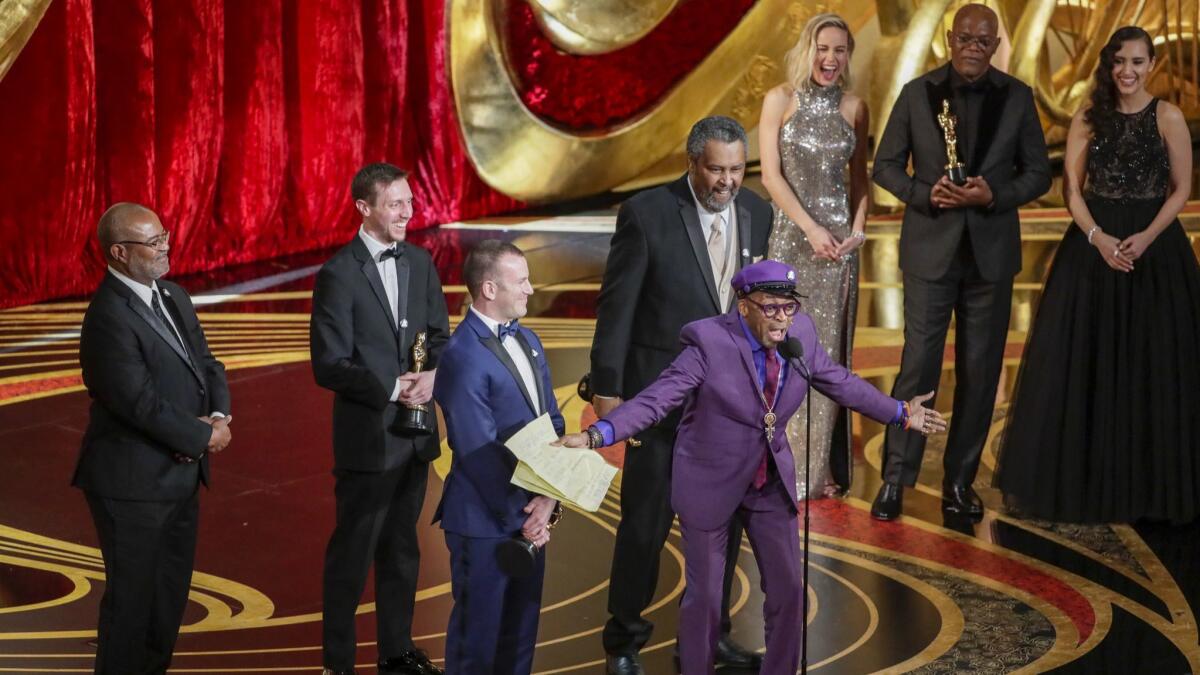 Spike Lee accepts the adapted screenplay award for 'BlacKkKlansman' at the 91st Academy Awards.