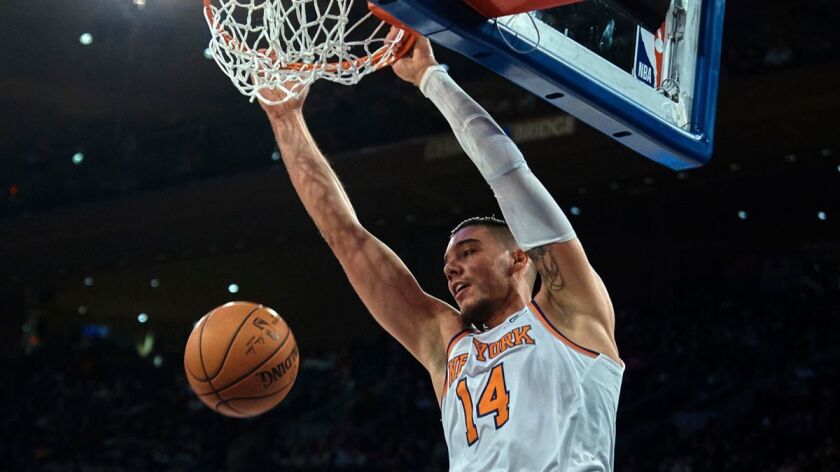 New York Knicks' Willy Hernangomez dunks against the Sacramento Kings during the second half on Nov. 11, 2017. The Knicks traded Hernangomez to the Charlotte Hornets on Wednesday.