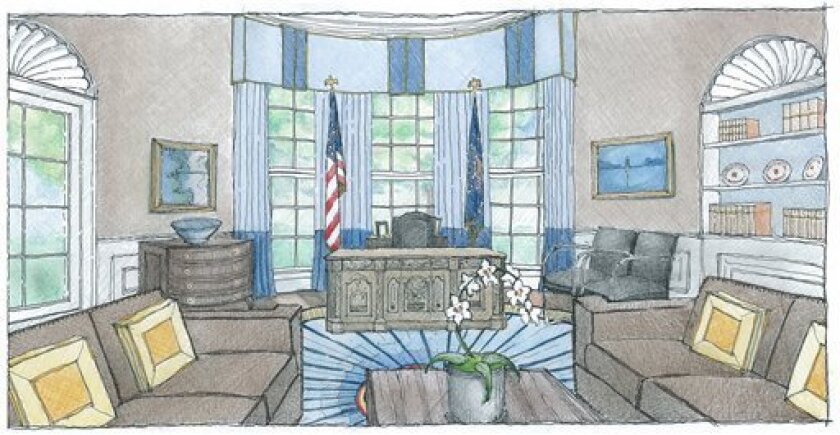 This undated photo provided by Vern Yip, designer and host of HGTV�s "Deserving Design," shows a rendering of a redesign idea for the Oval Office at the White House by Vern Yip. Change is nothing new for the White House, which is redecorated every four to eight years. (AP Photo/Vern Yip)
