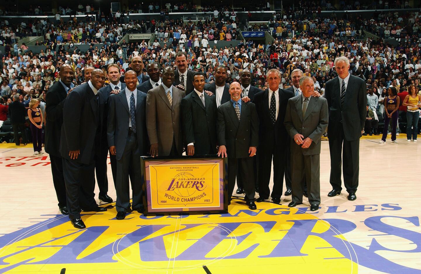Several former Lakers at a reunion of the 1985 championship team April 11, 2005, at Staples Center.