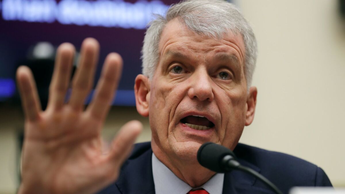 Tim Sloan, chief executive of Wells Fargo & Co., testifies before the House Financial Services Committee in Washington on Tuesday.