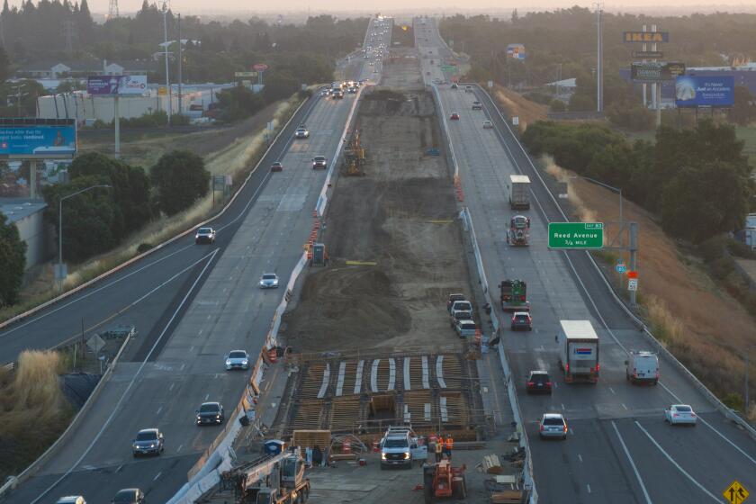 YOLO COUNTY JUNE 13, 2024 - Construction equipment on the East end of I-80 in West Sacramento on Thursday, June 13, 2024 in Yolo County, Calif. (Paul Kuroda / For The Times)