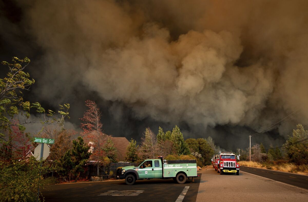 The Camp Fire rages through Paradise, Calif., on Thursday, Nov. 8, 2018. 