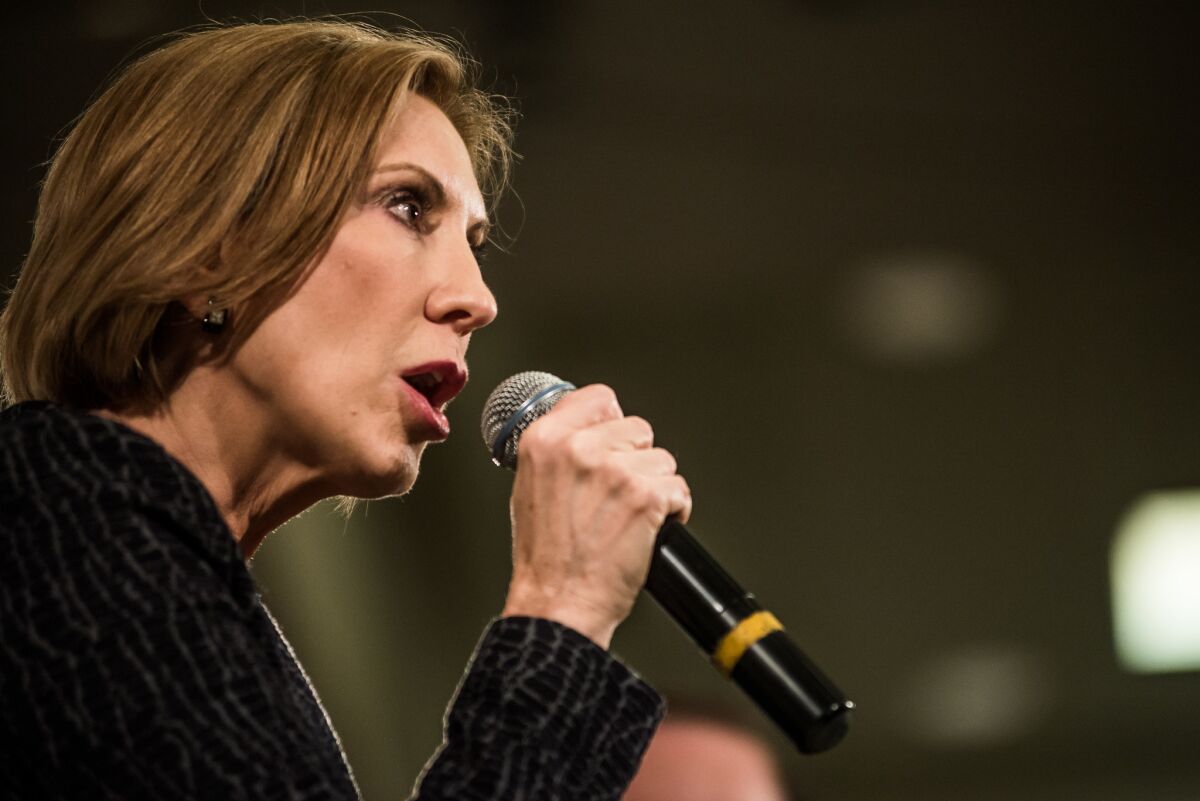 Republican presidential candidate Carly Fiorina speaks at a town hall meeting Tuesday in South Carolina.