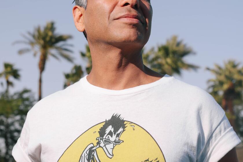 Indio, CA - April 13: Tony Kanal, who is the bassist and co-writer for the band No Doubt, poses for a portrait backstage during the the Coachella Valley Music and Arts Festival on Saturday, April 13, 2024 in Indio, CA. (Dania Maxwell / Los Angeles Times)