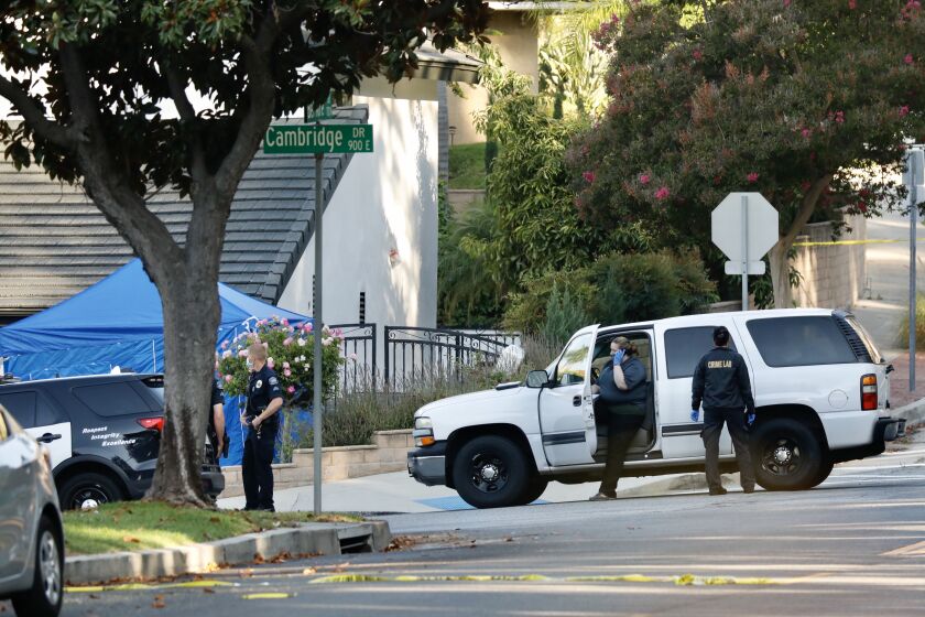 BURBANK CA. JULY 21, 2020 - An investigation is underway after two men were killed and a woman was injured in a shooting at a home in Burbank early Tuesday morning, July, 21, 2020. (Al Seib / Los Angeles Times)
