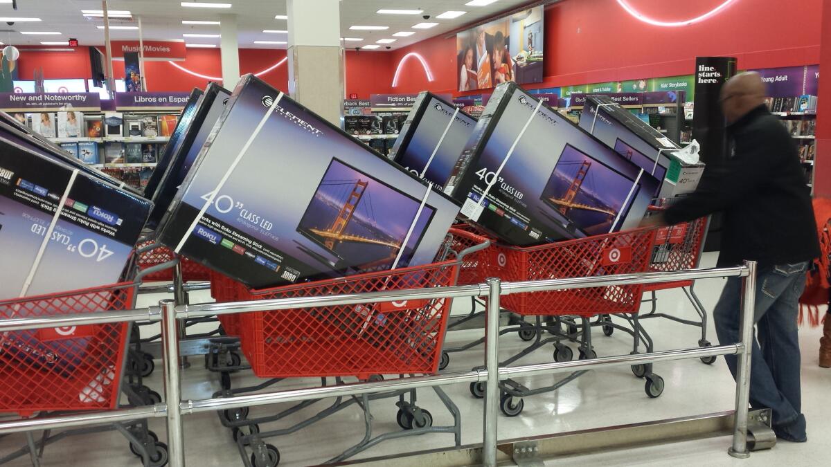 The Target in Eagle Rock pre-loaded 40-inch televisions into shopping carts in preparation for the Thanksgiving night rush.