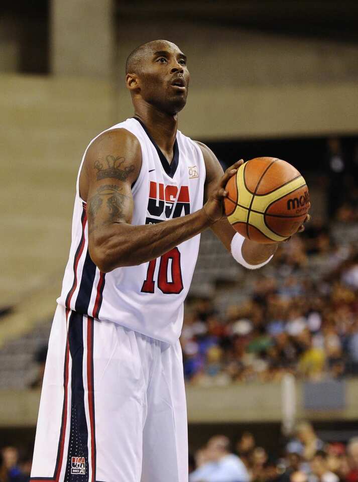Kobe Bryant of the U.S. men's Senior National Team in action during a pre-Olympics exhibition game between USA and Argentina at Palau Sant Jordi in Barcelona, Spain.