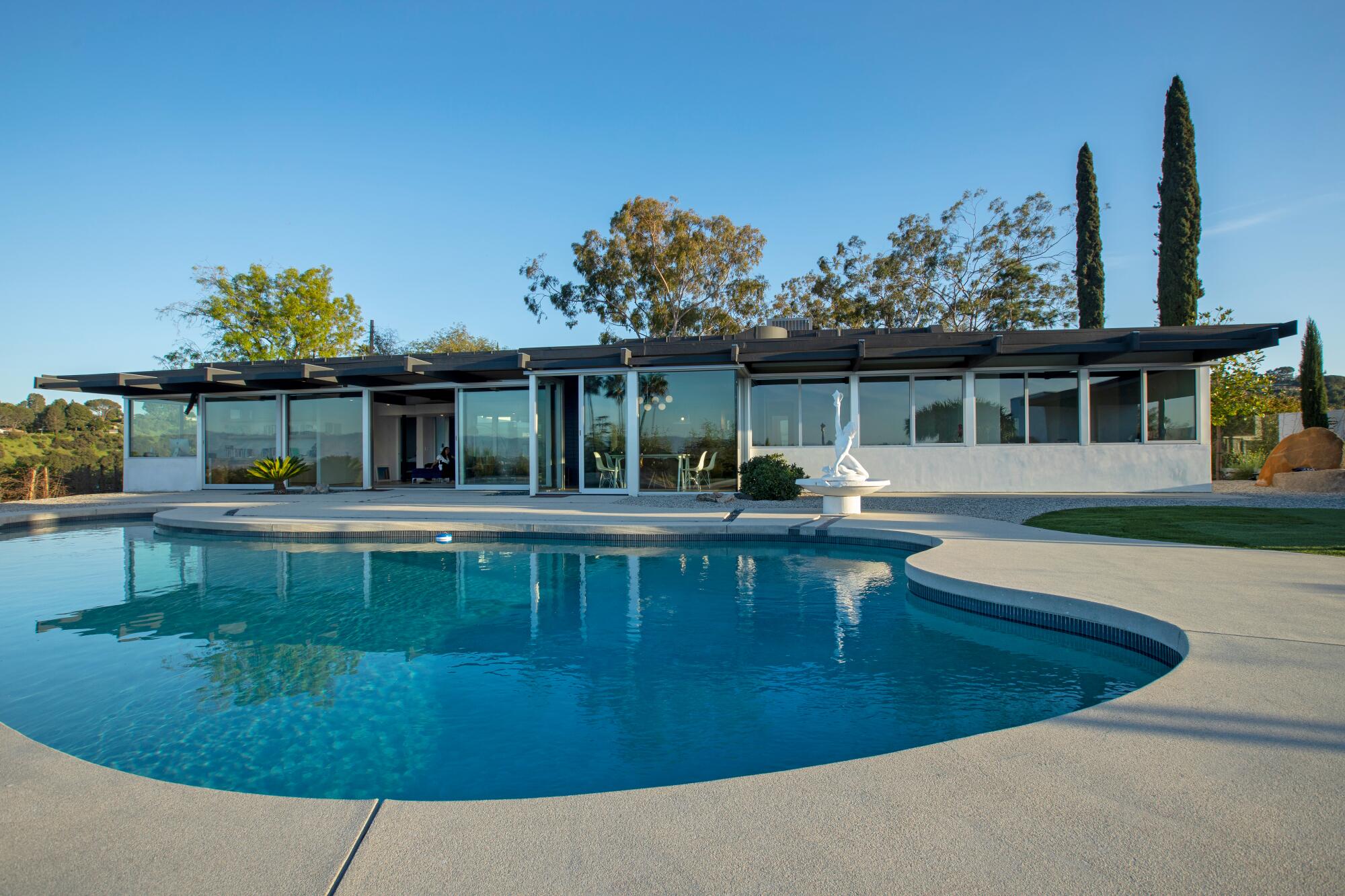 A swimming pool in the backyard of a Richard Neutra-designed home in Sherman Oaks.