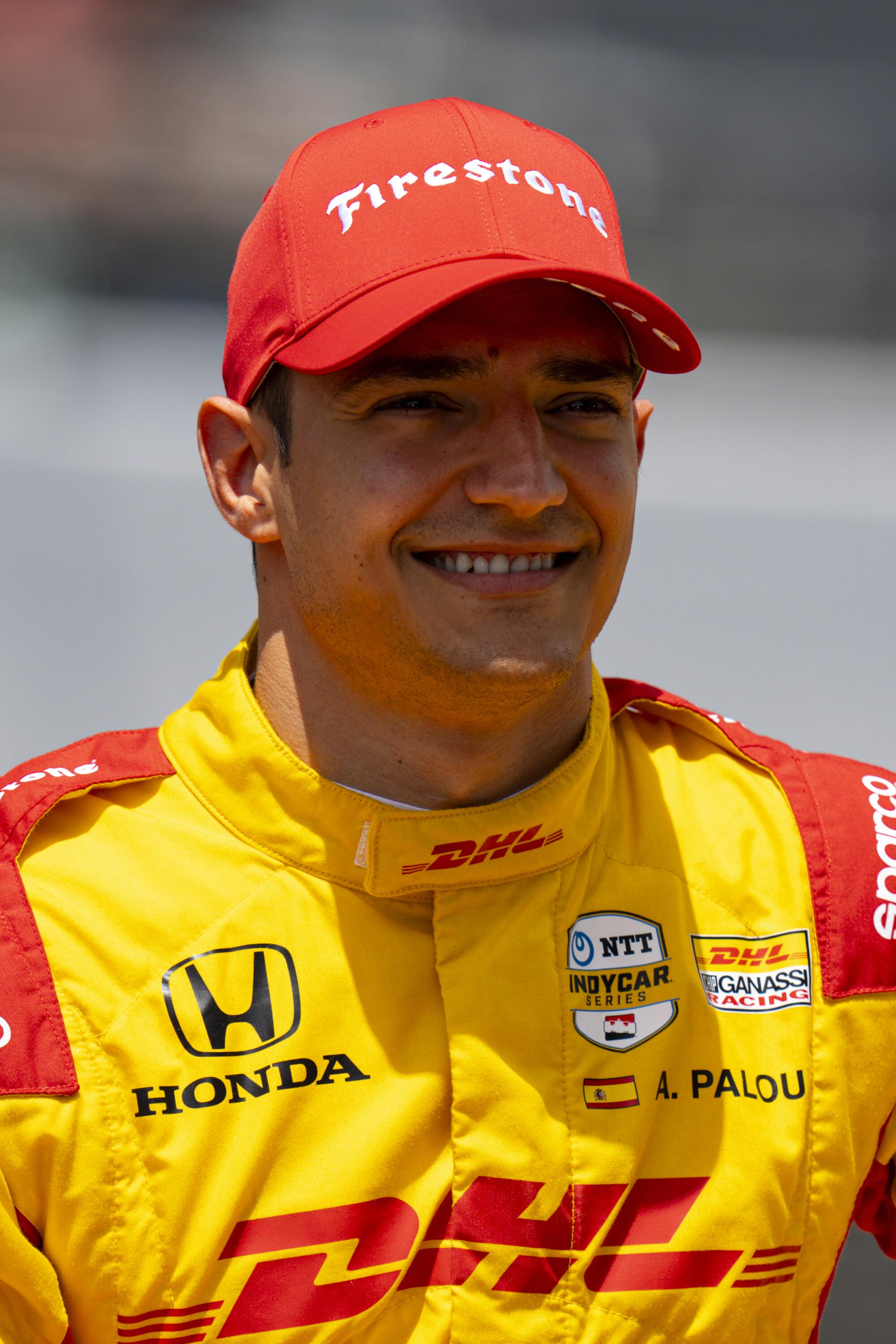 Alex Palou, of Spain, poses for a photo after he q