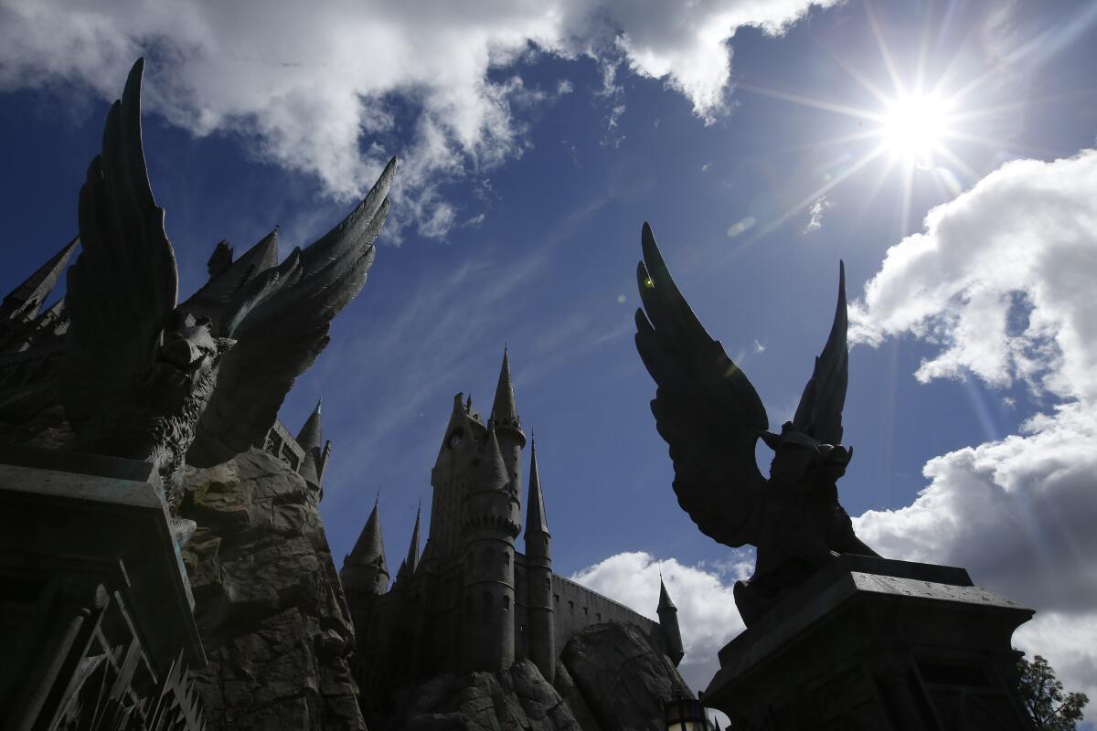 A view of the Hogwarts Castle at the Wizarding World of Harry Potter at Universal Studios Hollywood