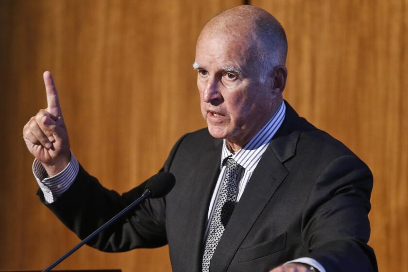 California Gov. Jerry Brown speaks at the Carbon Neutrality Initiative on the campus of UC San Diego on Oct. 27.