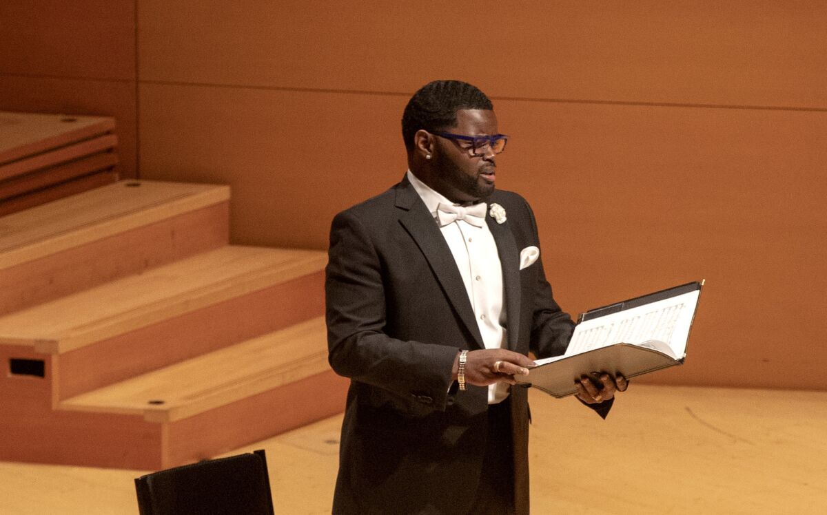 John Holiday performs at a Los Angeles Philharmonic concert in 2018.