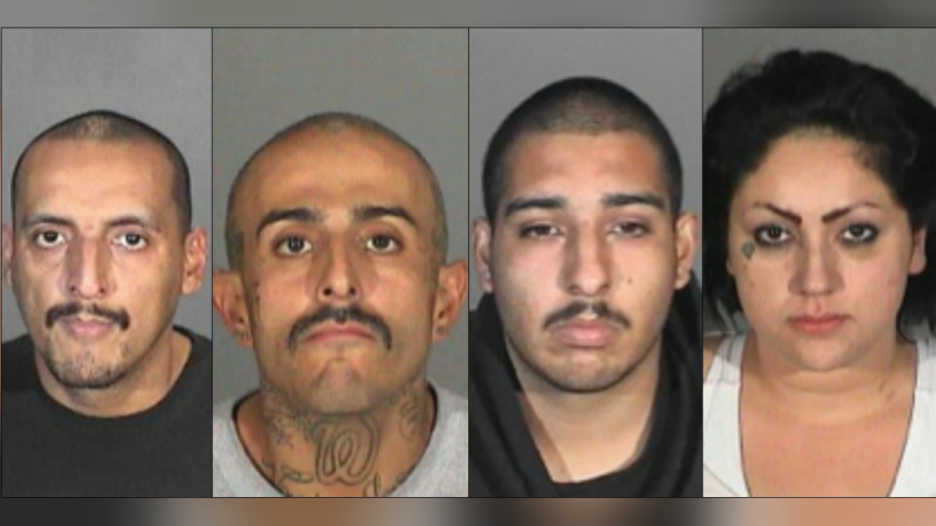 From left, Yldefonso Rodriguez, 42, Mario Labelle, 32, Carlos Rodriguez, 22, and Rachel Montelongo, 21, are suspects in back-to-back street robberies reported in Glendale last October.