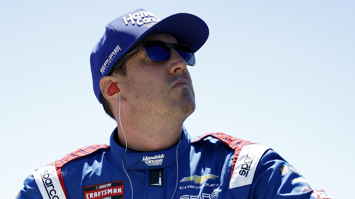 Kyle Busch in racing gear, featured in Los Angeles Times coverage following his passing.