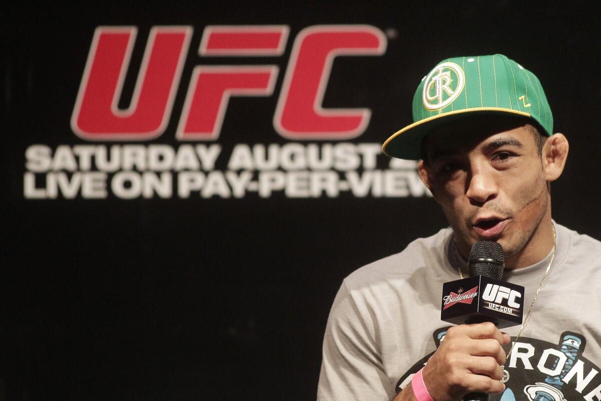 Jose Aldo, pictured in 2011, will defend his featherweight title against Chad Mendes in Rio de Janeiro on Oct. 25.