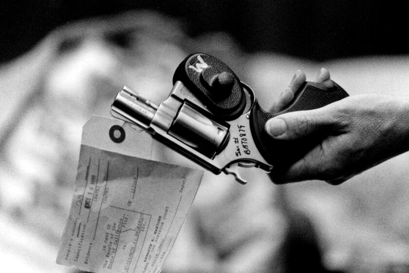 The murder weapon in the death of Dan & Linda Broderick. Photographed during the murder trial of Betty Broderick on Nov. 14, 1991 (San Diego Union-Tribune file photo by Michael Franklin)