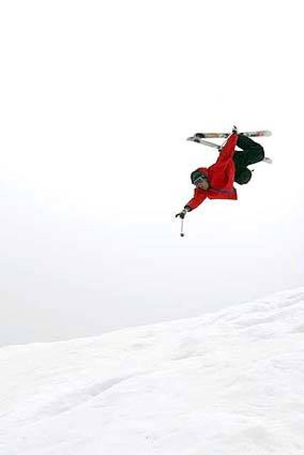Robby Ellingson flips after skiing one of Mt. Baldy's terrain features.
