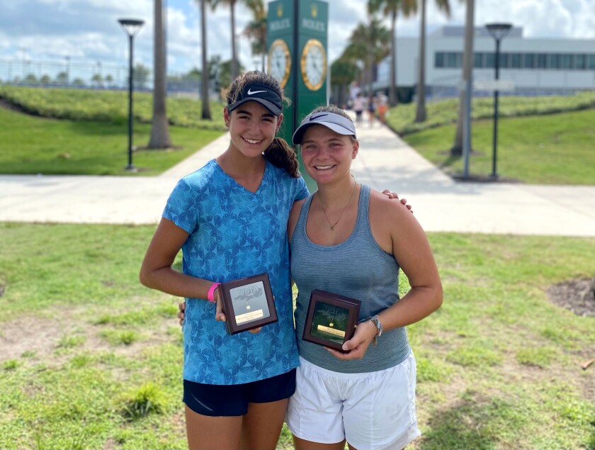 Laguna Beach's Jessica MacCallum, right, and her doubles partner Sophia Webster.