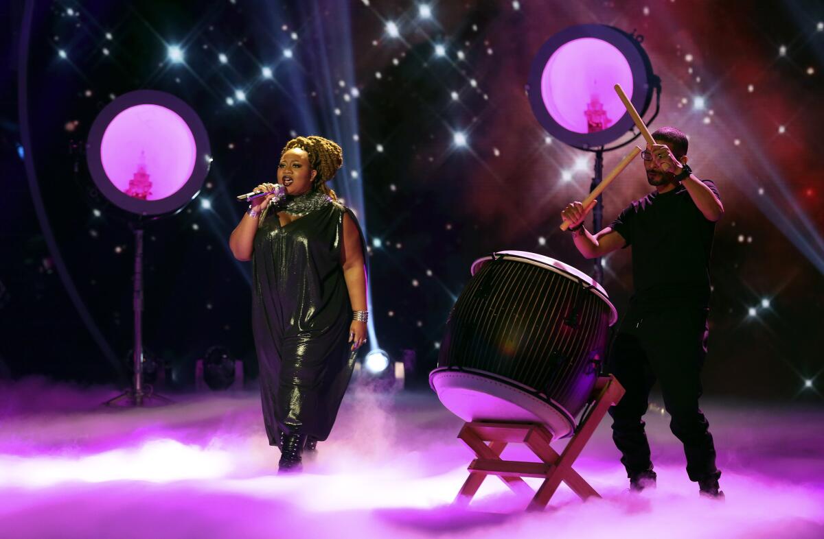 Contestant La'Porsha Renae performs at a dress rehearsal for "American Idol" in Hollywood.