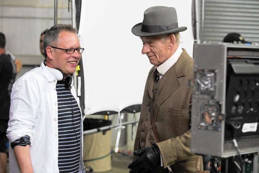 Director Bill Condon, left, on the set of "Mr. Holms" with Ian McKellen.