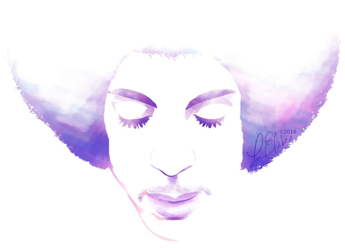 Illustrated portrait of Prince with his eyes closed.