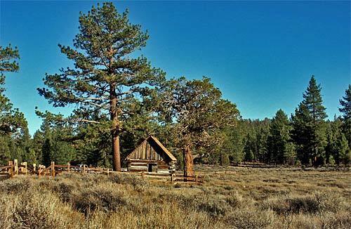 In the Holcomb Valley north of Big Bear Lake lie remnants of gold-mining history. Bellevill cabin is a reminder of the settlement that sprang up in the mid-1800s after the discovery of gold nearby.