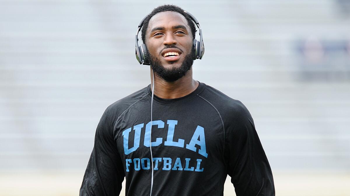 UCLA linebacker Deon Hollins warms up on Aug. 30 before the team's 2014 season opener against Virginia.