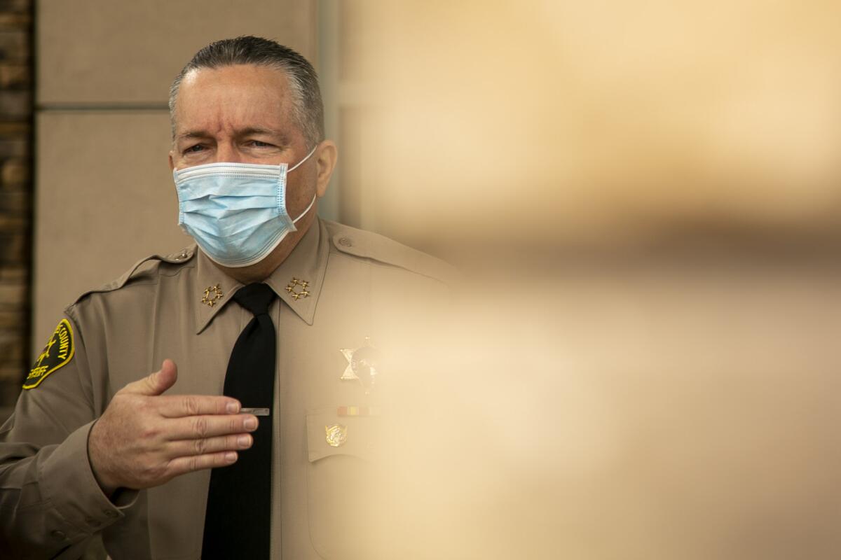 Los Angeles County Sheriff Alex Villanueva at a news conference last year.