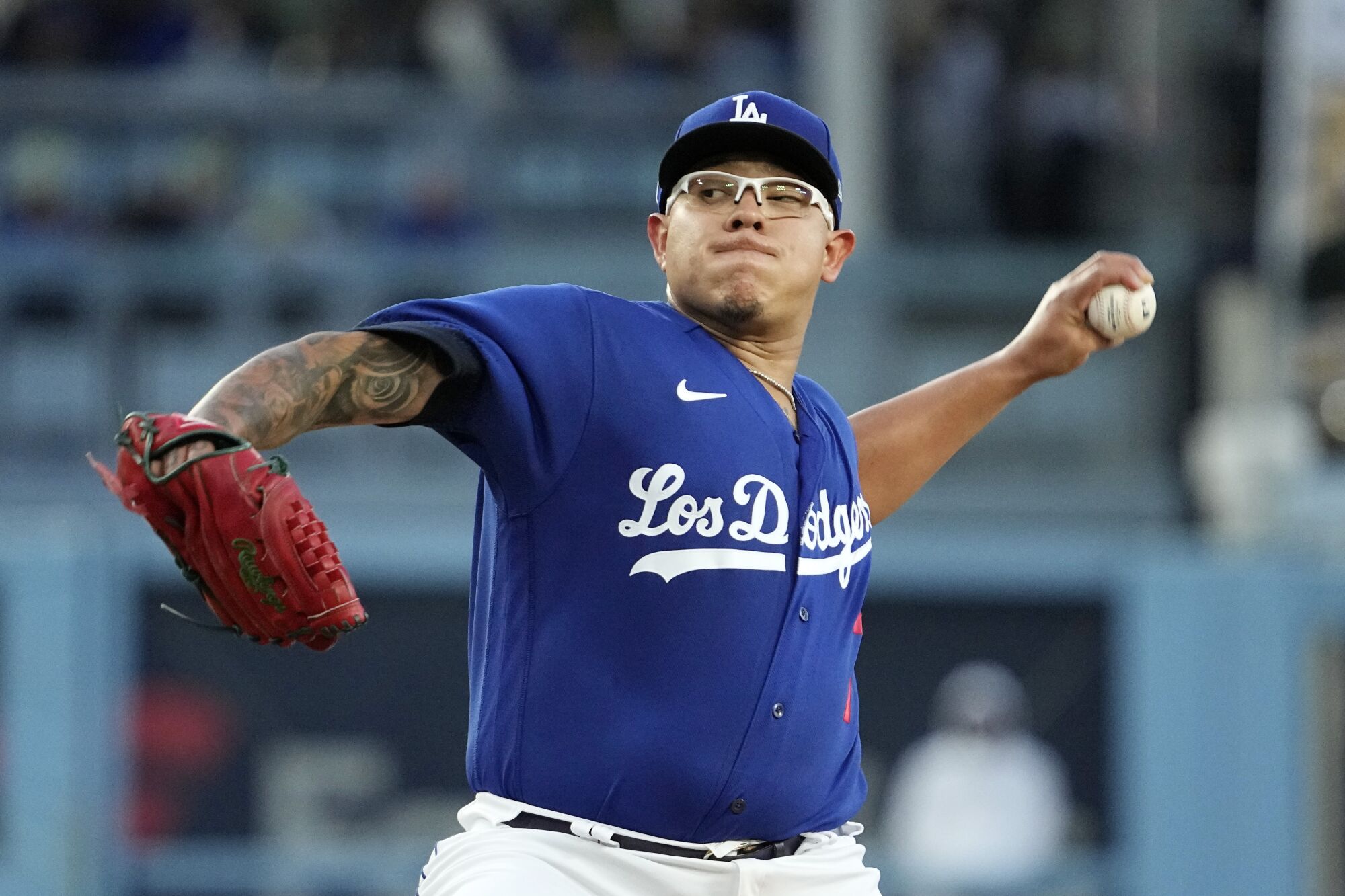 Julio Urías gave up only one hit and struck out 10 in seven innings Tuesday night.