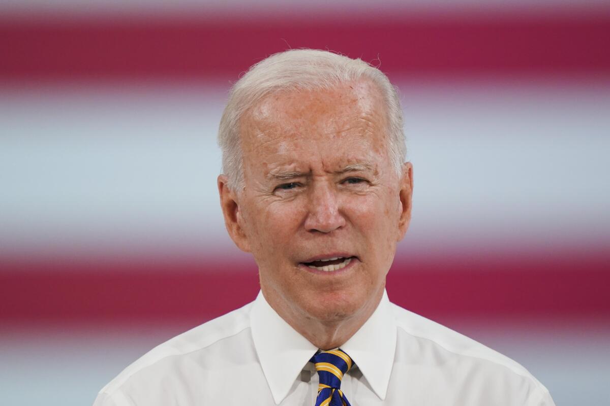 A closeup of President Biden in shirt and tie.
