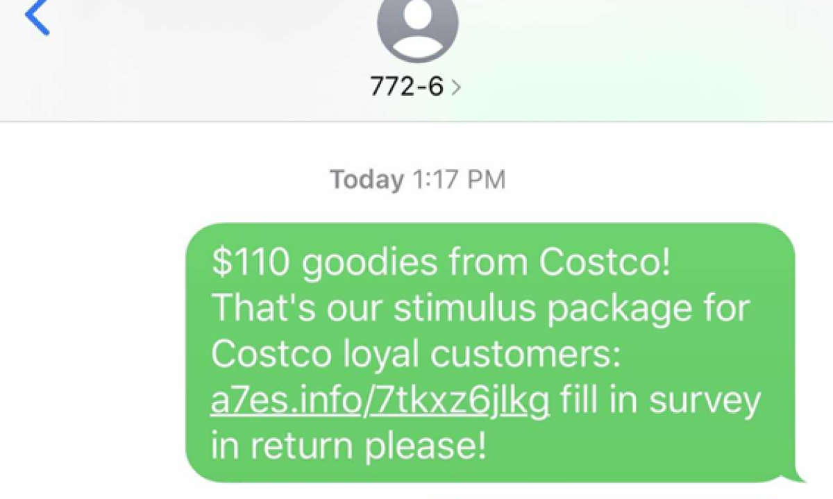 Screenshot of a text message with a link to a what is probably a scam.