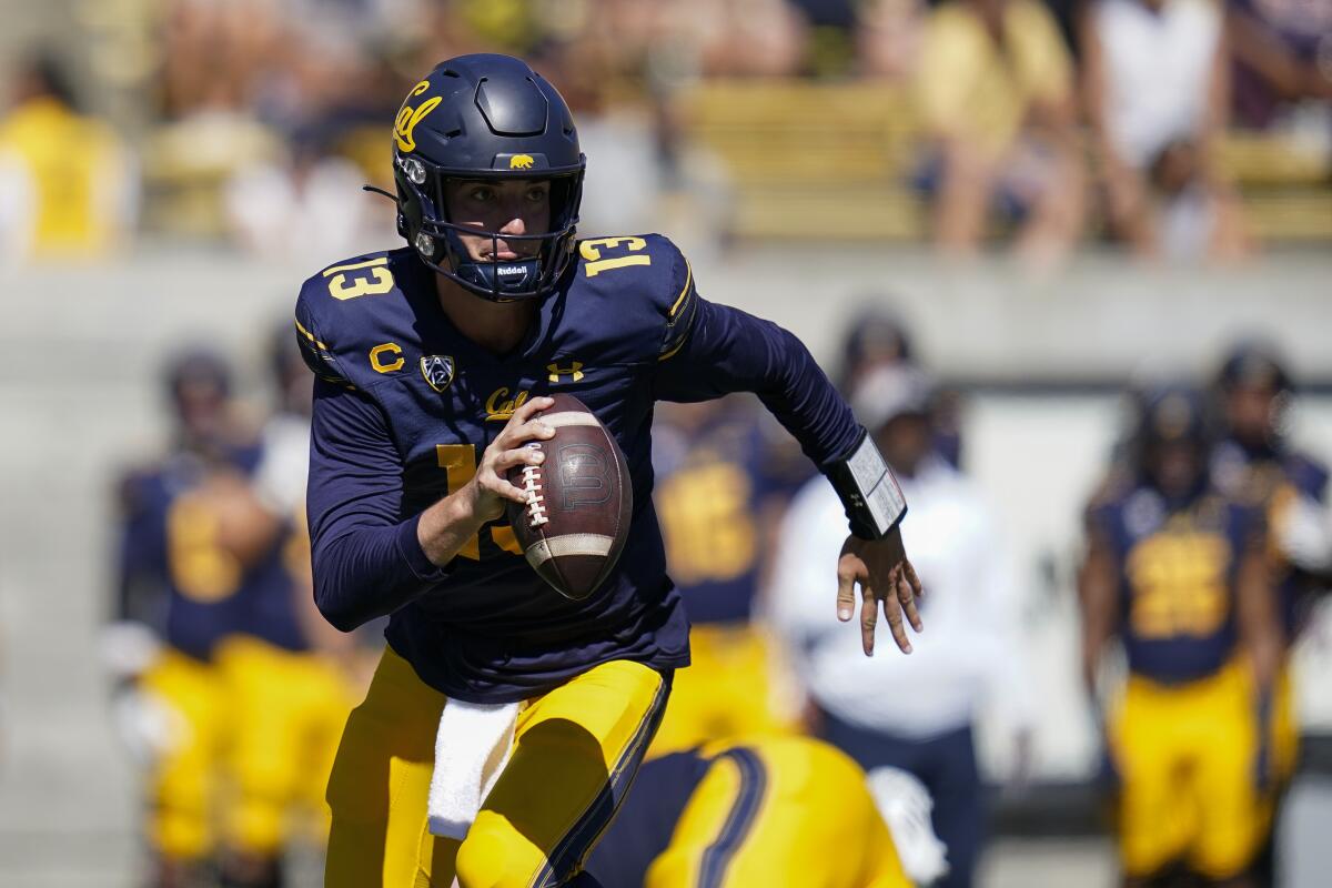 California quarterback Jack Plummer looks to pass against UC Davis during the second half.