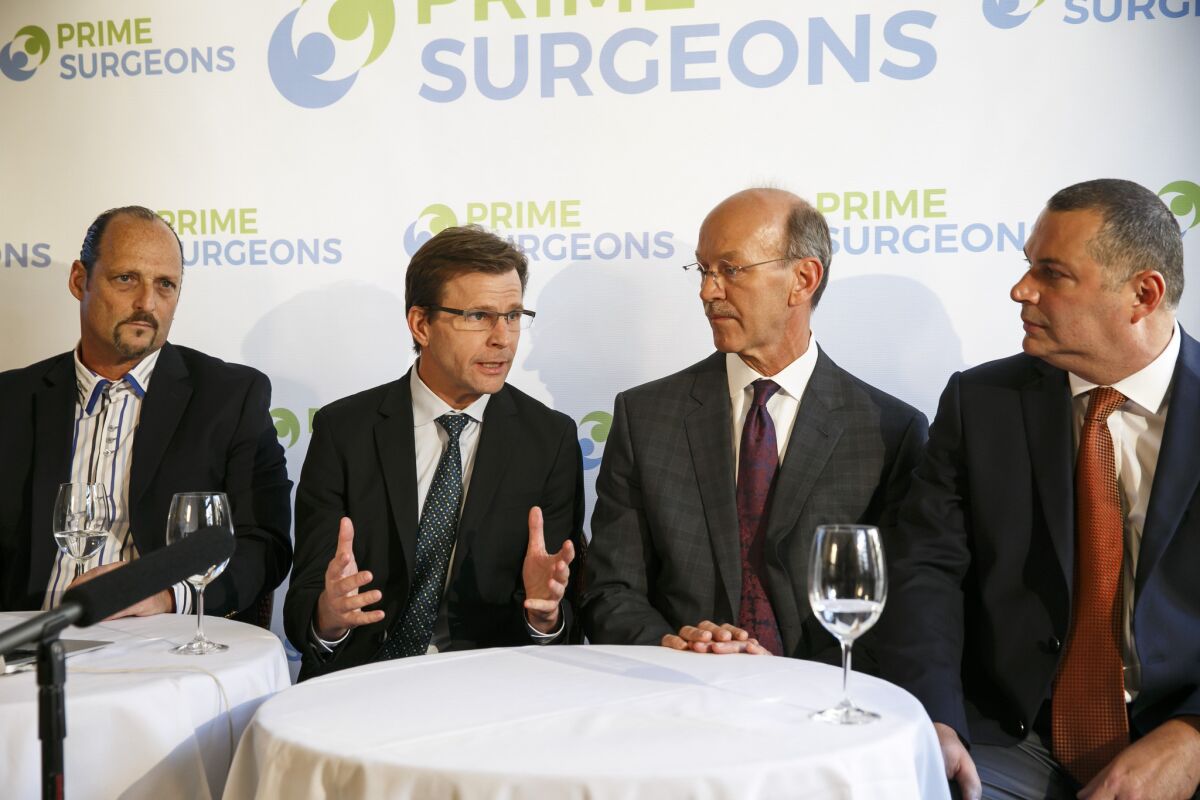 From left, doctors Gil Tepper, Dan Kelly, Ron Kvitne and David Ghozland announce the launch of Prime Surgeons, a new concierge surgical firm in Beverly Hills.
