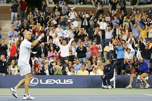 Andre Agassi celebrates