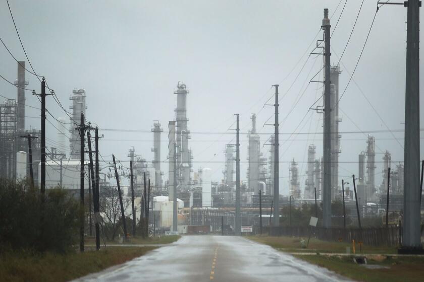 An oil refinery complex in Corpus Christi, Texas, before the arrival of Hurricane Harvey on Aug. 25. More than a dozen Texas refining facilities have shut down since the storm began.