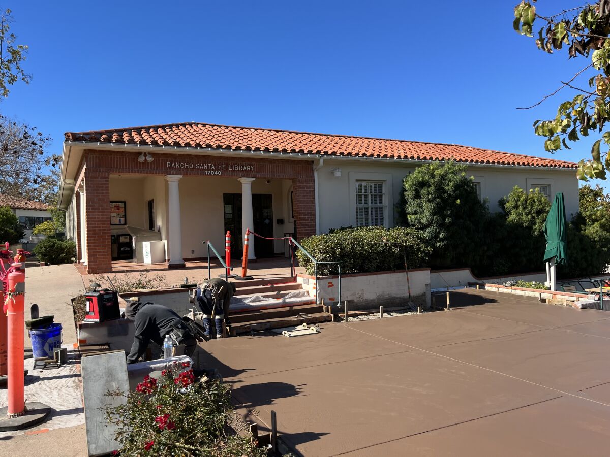 The Rancho Santa Fe Library patio is being refinished.