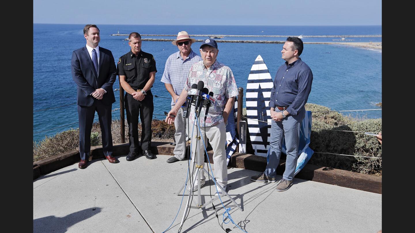 Photo Gallery: Congressman Rohrabacher backs a shark mitigation system for Corona Del Mar coastline