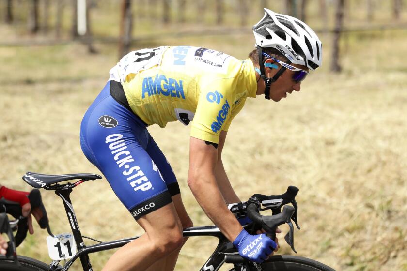 Julian Alaphilippe of France retained the overall lead in the Amgen Tour of California on May 21 during the seventh stage.