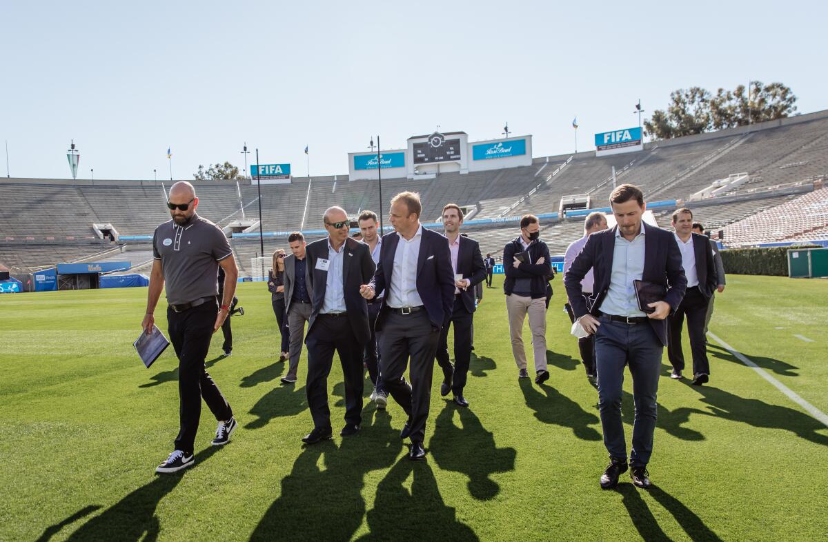 FIFA's World Cup delegation tours the Rose Bowl in Pasadena.