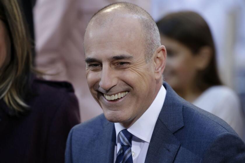 Mandatory Credit: Photo by PETER FOLEY/EPA-EFE/REX/Shutterstock (9252032f) Matt Lauer NBC news anchor Matt Lauer fired over sexual misconduct allegation, New York, USA - 21 Apr 2016 (FILE) - Matt Lauer, host of the Today Show, smiles during an appearance at a NBC Town Hall during a broadcast of the Today Show in Rockefeller Plaza in New York, New York, USA, 21 April 2016 (issued 30 November 2017). Matt Lauer, leading morning news anchor for NBC, has been fired due to sexual misconduct allegations the broadcast company announced on 29 November 2017. ** Usable by LA, CT and MoD ONLY **
