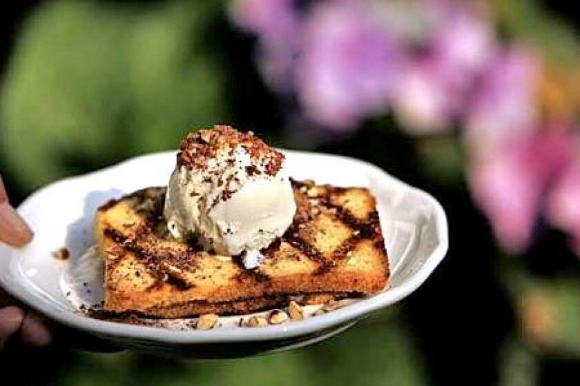 PATIO MAGIC: A toasty poundcake sandwich with chocolate-hazelnut filling.