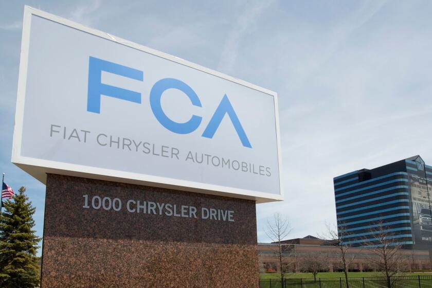 Mandatory Credit: Photo by RENA LAVERTY/EPA-EFE/REX (10248792a) (FILE) - Fiat Chrysler Automobiles (FCA) signage at the Chrysler Group World headquarters in Auburn Hills, Michigan, USA (reissued 26 May 2019). Media reports on 26 May 2019 state Fiat Chrysler could on 27 May 2019 make public information regarding a possible merger with Renault. Reports further state Renault board will meet on 27 May to discuss the topic. Fiat Chrysler and Renault potential merger, Auburn Hills, USA - 06 May 2014 ** Usable by LA, CT and MoD ONLY **