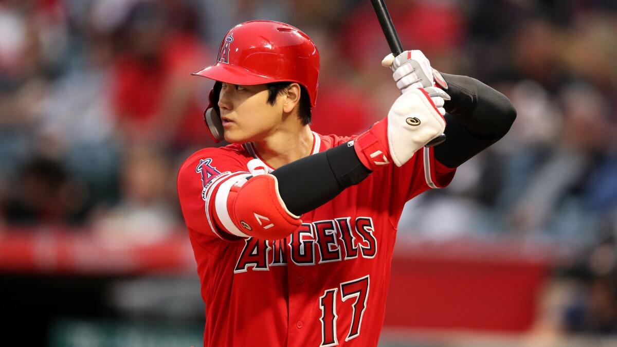 Angels designated hitter Shohei Ohtani bats against the Oakland Athletics on June 6. Ohtani hit his sixth home run of the season against the Seattle Mariners on June 8.