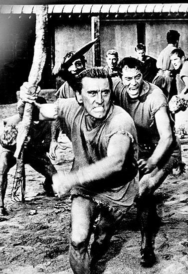 Kirk Douglas and John Ireland in a scene from "Spartacus."