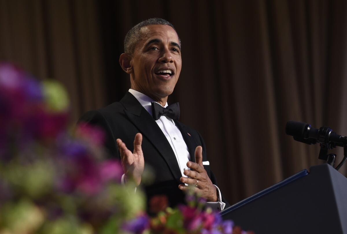 President Obama speaks at the annual White House Correspondents' Assn. dinner at the Washington Hilton in Washington on April 30.