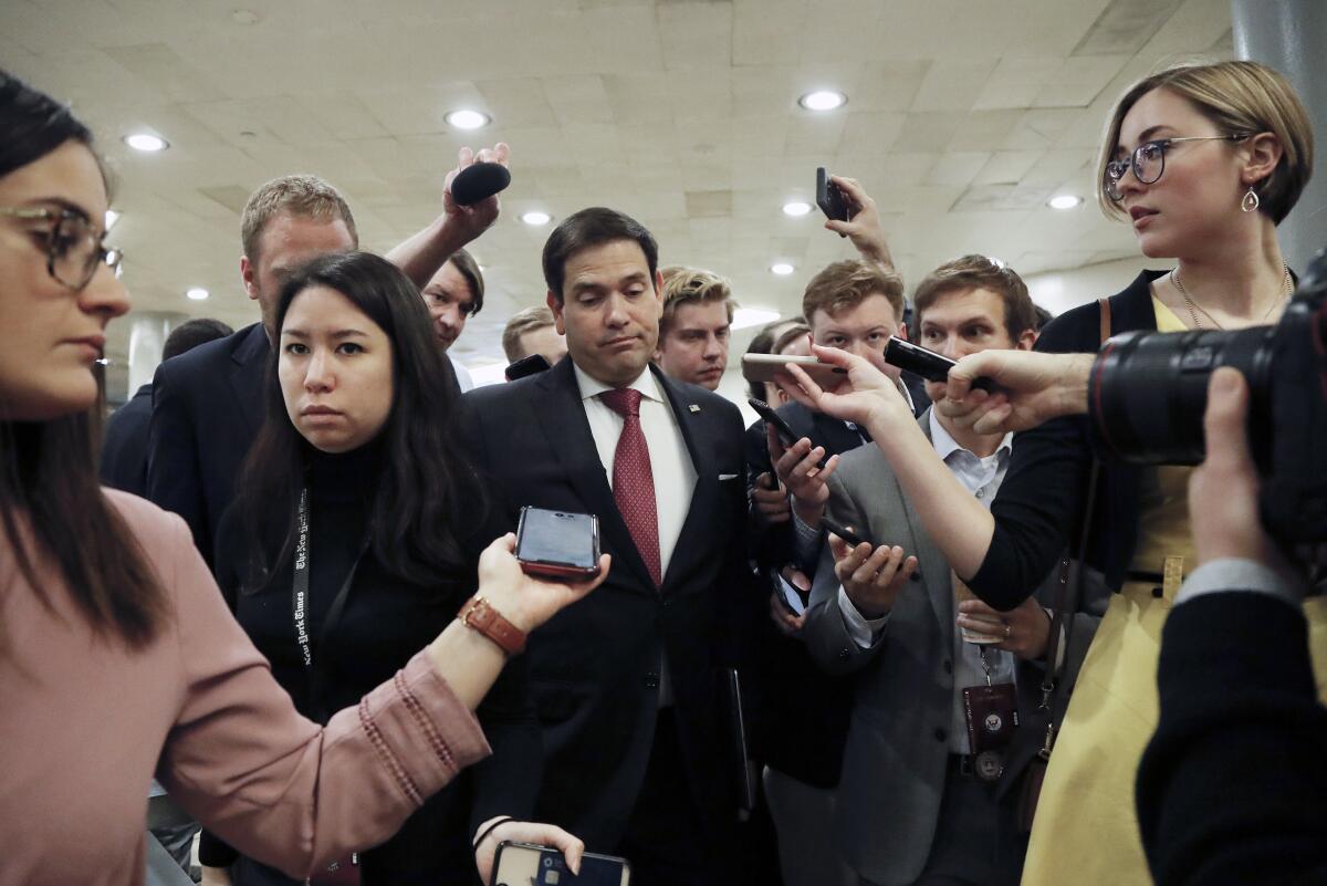 Sen. Marco Rubio taking questions from reporters on Capitol Hill on Jan. 31. 